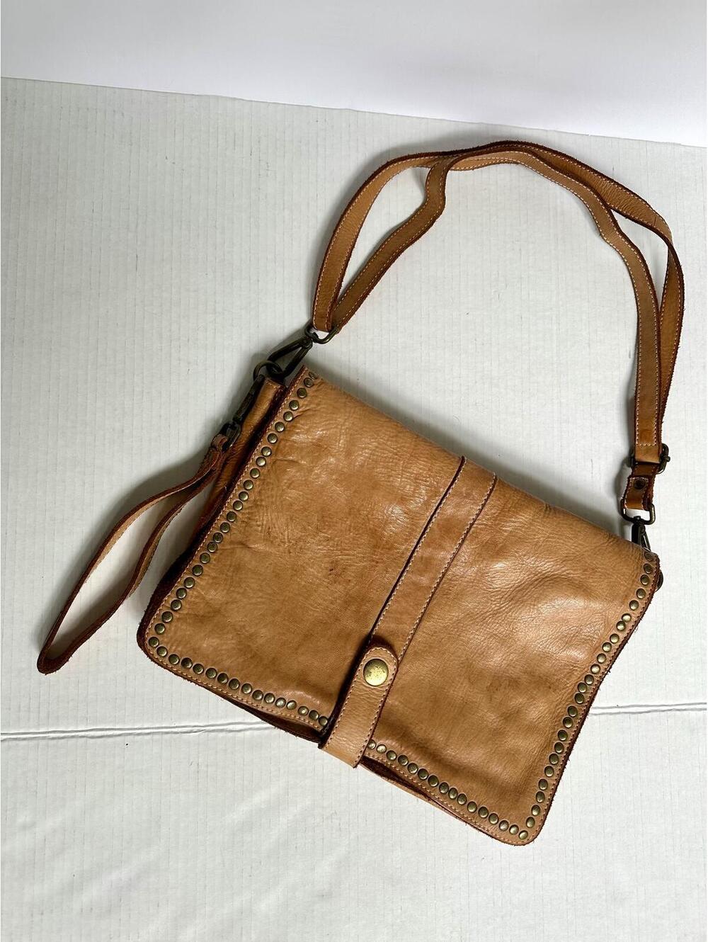 Costanza Rota Italian Leather Studded Crossbody Bag in a tan distressed finish